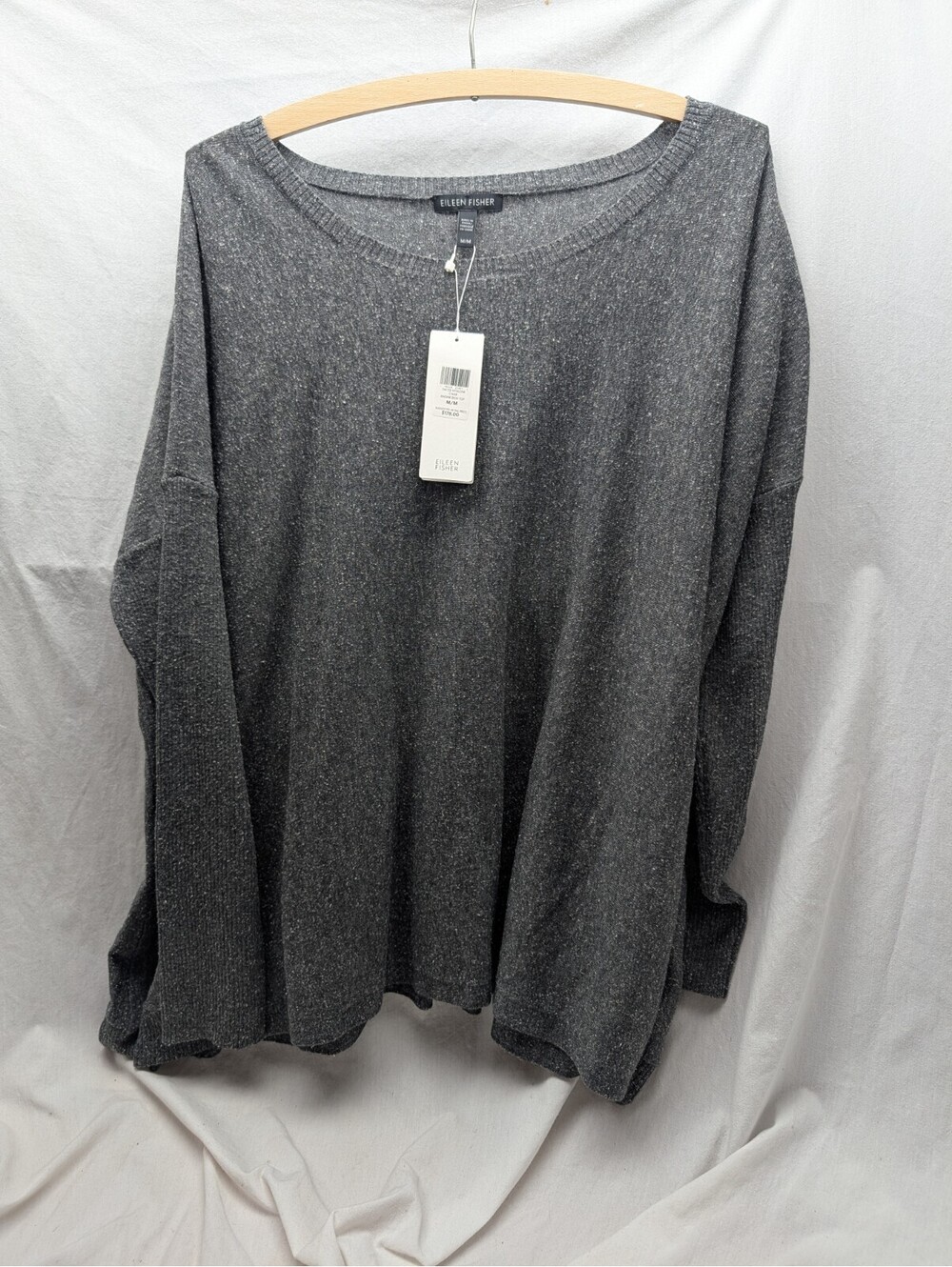 $178 Eileen Fisher Vintage Speckled Top medium Gray Drapey Wool Silk NWT